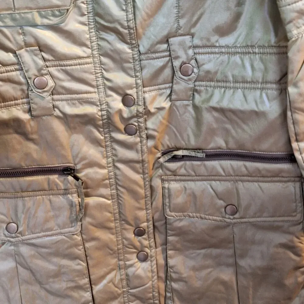 Green/Gold Women's Jacket Junior SzL Zip/Snap Front Bell Sleeves MSRP $49.99 NWT